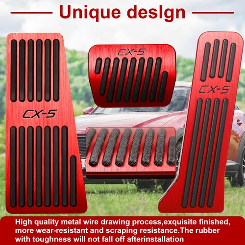Miniatura 6 de BOYUER Juego de 3 almohadillas antideslizantes para pedal de acelerador de gas de freno de aluminio sin taladrar para Mazda CX-5 2013-2025 (rojo)