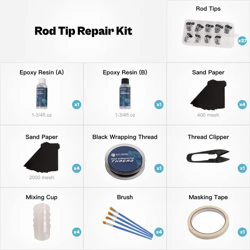 Miniatura 5 de OJYDOIIIY Fishing Rod Tip Repair Kit with Glue,Complete Supplies for Fishing Pole Tip Replacement with Rod Epoxy,Top Eyelets and Wrapping Thread