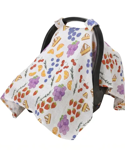 Miniatura 12 de Rquite Funda de asiento de automóvil de dinosaurios, toldo de muselina de algodón para asiento de automóvil, funda transpirable para portabebés