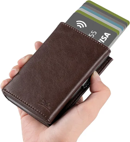 Miniatura 2 de Cartera con bolsillo para monedas, cierre magnético, con ventana de identificación, billetera de cuero para dinero en efectivo y tarjetas