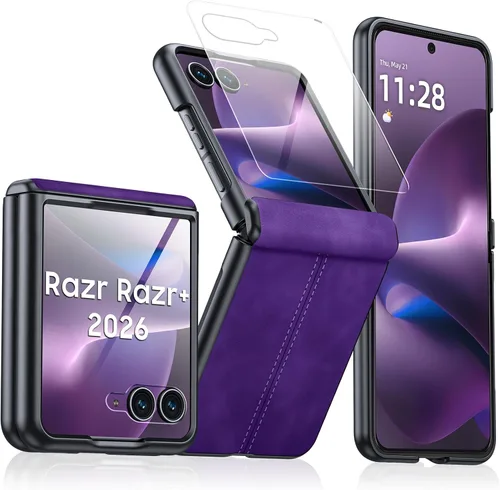 Miniatura 41 de para Samsung Galaxy Z Flip 7 Funda con protección de bisagras y protector de pantalla incorporado, funda de cuero mate de policarbonato ultradelgada