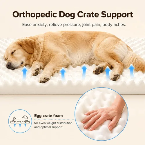 Miniatura 3 de Cama ortopédica impermeable para perros grandes y medianos de 35 x 22 pulgadas - Cama de espuma tipo cartón de huevos para jaula de mascotas