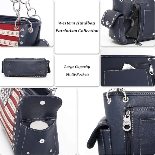 Miniatura 6 de Montana West Bolso patriótico con tachuelas para mujer, bolso con bandera estadounidense y bolso cruzado