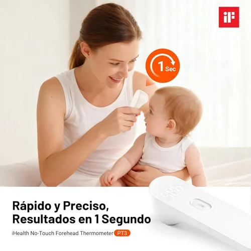 Miniatura 2 de iHealth Termómetro digital sin contacto para la frente para adultos, bebés, niños, 3 sensores ultra sensibles, retroalimentación de vibración Negro