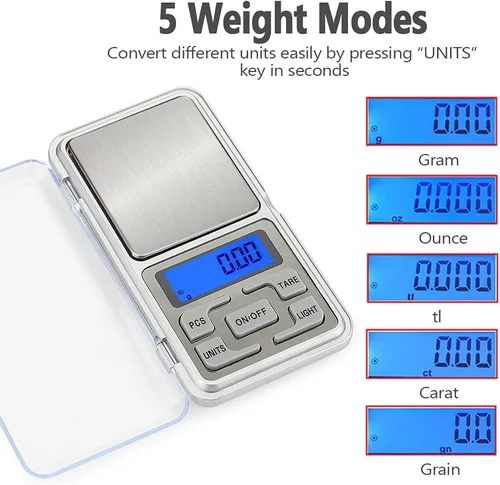 Miniatura 2 de Báscula digital de bolsillo, capacidad de 17.64 oz, balanza de alta precisión de 0.00 oz, báscula de recarga de mini gramos electrónicos, báscula