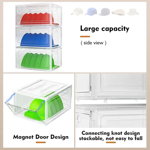 Miniatura 2 de YKLSLH Caja Organizadora de Sombreros, 6 Cajas para 40 Sombreros, Organizador de Sombreros de Plástico Sólido Más Duro Mejorado para Gorras de Blanco