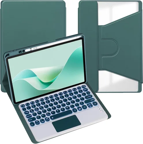 Miniatura 33 de Funda para tableta Samsung Galaxy Tab A8 de 10.5 pulgadas, teclado redondo inalámbrico desmontable Bluetooth, cubierta trasera transparente