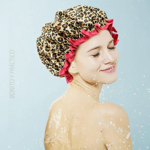 Miniatura 7 de TCOTBE Gorro de ducha para mujer, elástico y reutilizable, protección del medio ambiente, doble capa impermeable