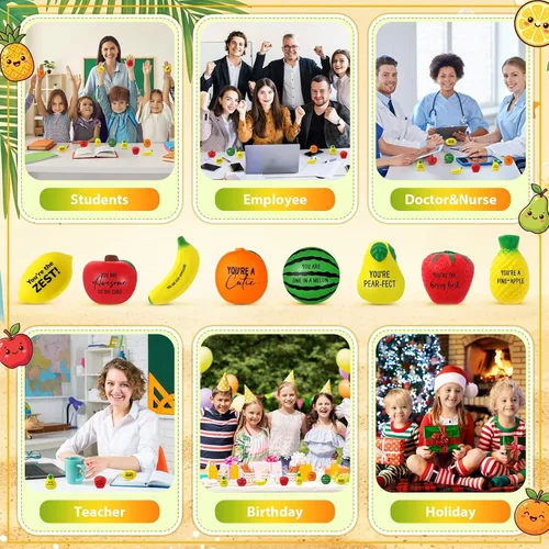 Miniatura 7 de Outus Bolas de estrés de frutas a granel, bolas inspiradoras para apretar para el regreso a clases, regalo para estudiantes para profesores