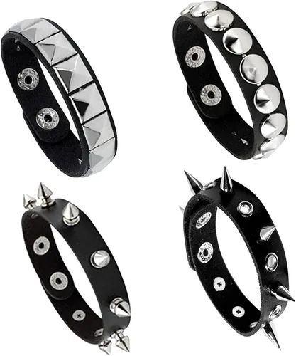 Miniatura 2 de MILAKOO Pulseras de cuero punk para hombres y mujeres, pulsera de remache de hip hop, pulsera ajustable, Cuero sintético, No es una piedra preciosa