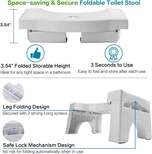 Miniatura 2 de Taburete plegable para inodoro para adultos, taburete portátil resistente de 7 pulgadas con espacio ambientador, taburete de asistencia de inodoro