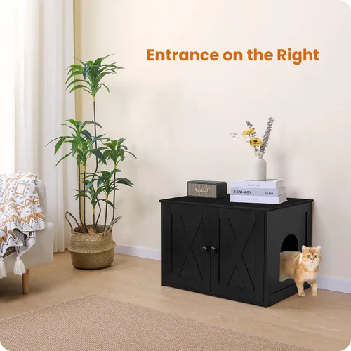 Miniatura 2 de Caja de arena para gatos Dwanton, mueble oculto para caja de arena para gatos, entrada reversible puede estar en el lado izquierdo o derecho, baño