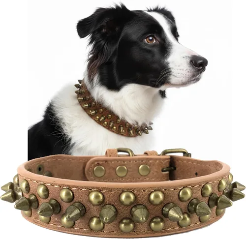 Miniatura 8 de Collar para perro con tachuelas, de piel sintética, redondo, antimordeduras, collar ajustable de estilo punk resistente para perros pequeños, Negro