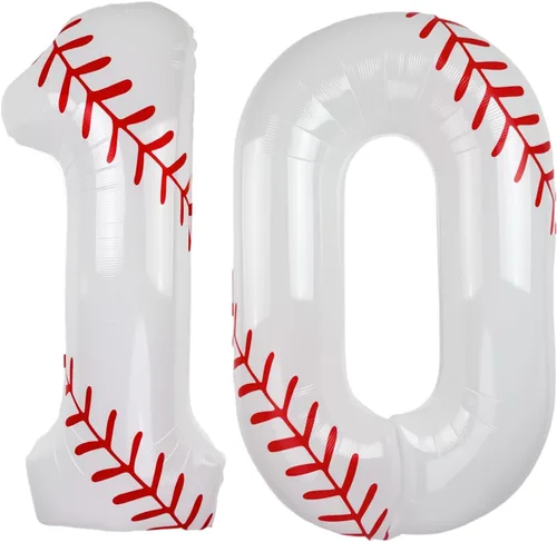 Miniatura 32 de Juego de globos de béisbol de 40 pulgadas, decoraciones de fiesta de cumpleaños número 10 para niños, globo de béisbol número 10 para suministros
