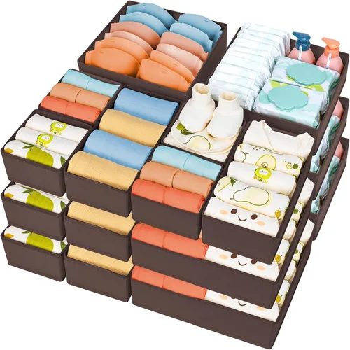 Miniatura 20 de DIMJ Organizador de cajones para ropa, paquete de 12 unidades, organizadores plegables para bebé, organizador de almacenamiento y cómoda para Beige