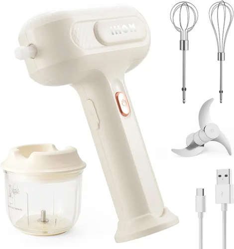 Batidora de mano 3 en 1, batidora de mano eléctrica de mano con picadora de ajo para cortar cebollas, pimientos, mezclador eléctrico de autocontrol