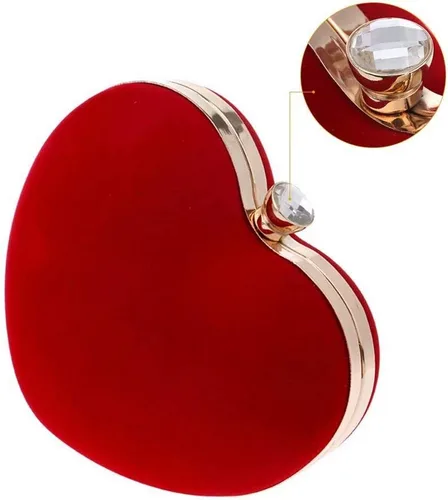 Miniatura 5 de Bolsos de mano de terciopelo en forma de corazón para mujer, bolsa de fiesta de noche con cadena para el hombro