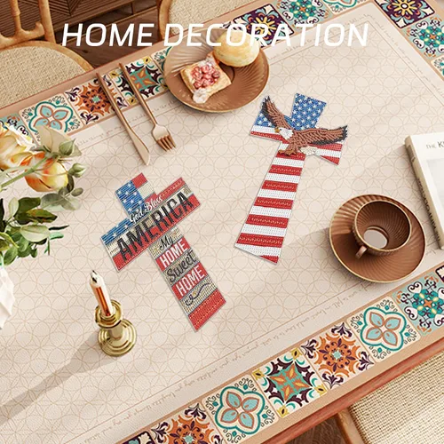Miniatura 6 de Paquete de 2 kits de pintura de diamantes cruzados 5D DIY pintura de diamante cruz forma especial kit de arte de diamantes patrióticos bandera