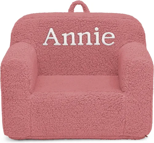 Delta Children Silla Cozee de sherpa personalizada, personalizable con nombre, silla de espuma para niños a partir de 18 meses, color rosa 2-Rosa
