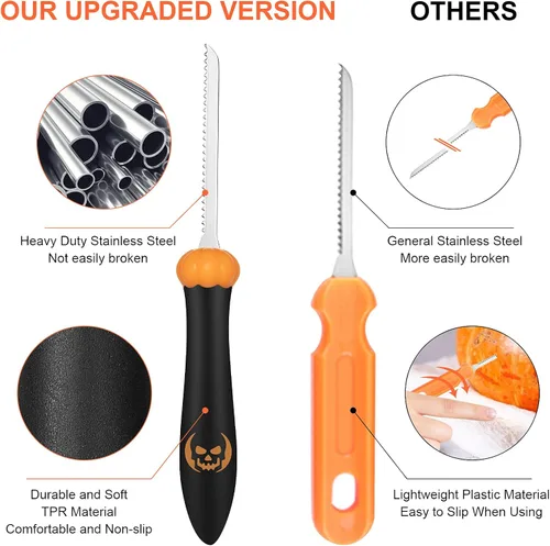 Miniatura 3 de CHRYZTAL Kit de tallado de calabaza herramientas de Halloween, juego profesional de tallado resistente, acero inoxidable de doble cara herramienta