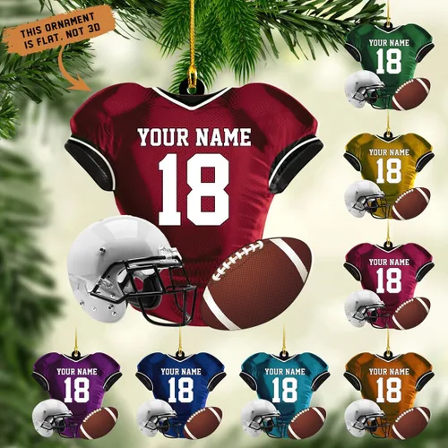 Miniatura 16 de Adornos de fútbol personalizados, hombreras y casco, adorno de Navidad, regalo de jugador estadounidense, regalo para niños y niñas, decoración
