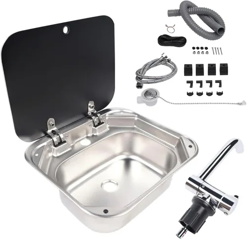Miniatura 10 de Fregadero de cocina y bar de 17 pulgadas de montaje inferior para autocaravana, estación de trabajo, cuenco individual, lavabo para lavado de manos