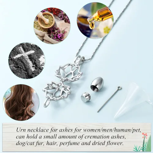 Miniatura 3 de Imrsanl Joyería de cremación para cenizas – Collar con colgante de cenizas de flor de loto con mini urna de recuerdo, joyería conmemorativa