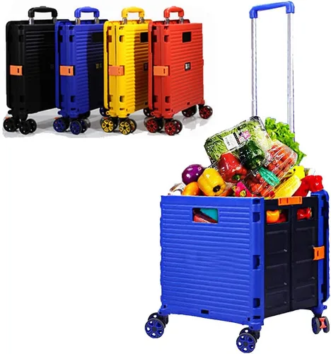 Miniatura 17 de Carrito plegable con ruedas, resistente al desgaste, sin ruido, carrito de compras con ruedas para comestibles, caja de herramientas de Caqui