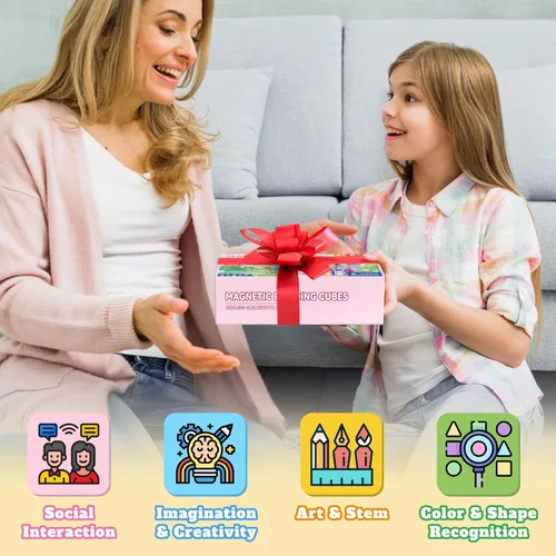 Miniatura 7 de Juego de 65 bloques magnéticos, bloques de construcción magnéticos de 1 pulgada con ojos de juguete y bolsa de almacenamiento para regalos de niños
