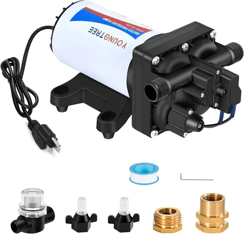 Miniatura 10 de YOUNGTREE Bomba de transferencia de presión de agua sin escobillas de 110V de servicio continuo 6.0GPM 55PSI Bomba de diafragma de agua fresca bajo