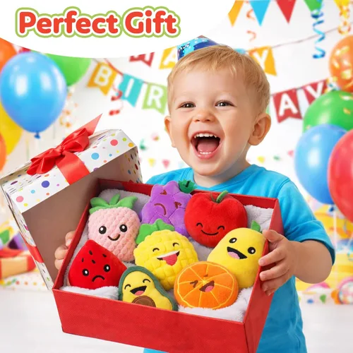 Miniatura 8 de Juguetes sensoriales para niños, paquete de 8 mini frutas de peluche suave para niñas o niños como decoraciones de fiesta, juguetes de simulación
