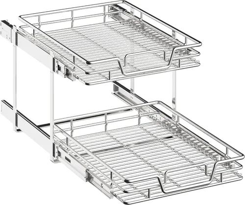 Organizador de armario de cocina extraíble de 2 niveles, organizador de estantes y cajones, cesta de almacenamiento de despensa deslizable en
