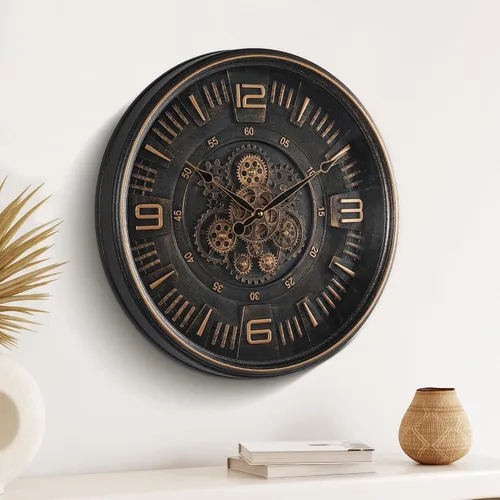 Maxstar Reloj de pared grande vintage con engranajes móviles, 20 pulgadas, funciona con pilas, decoración de metal steampunk industrial para sala de