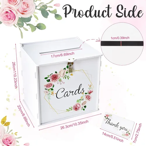 Miniatura 2 de OurWarm Caja de tarjetas de boda blanca de PVC con cerradura, caja de tarjeta de regalo para recepción de boda, caja de sobres de dinero de boda