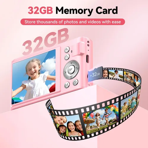 Miniatura 6 de Cámara digital 4K para niños: cámara rosa de 48MP para fotografía de adolescentes - Regalos de cumpleaños de Navidad para niñas - Disparo de zoom