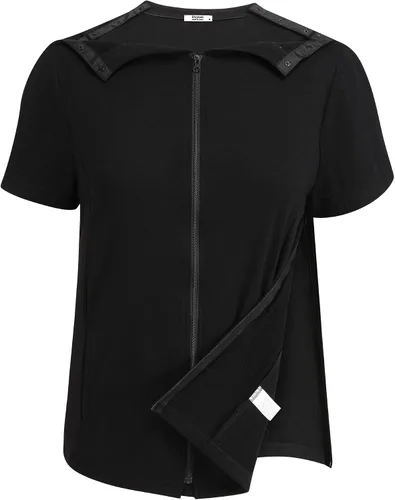 Miniatura 3 de Deyeek Camisas de mastectomía con bolsillos de drenaje Tops post cirugía de hombro para mujeres con puerto de quimio manga corta con cremalleras
