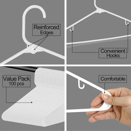 Miniatura 5 de ZENY Paquete de 100 perchas de plástico blanco para colgar ropa que ahorran espacio, perchas de ropa de larga duración