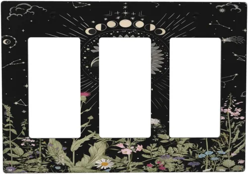Miniatura 50 de Cubiertas de Salida Triple Basculante con Hojas de Plantas de Eucalipto Azul en Acuarela Floral, Placa Frontal Decorativa de 3 Posiciones, Cubierta