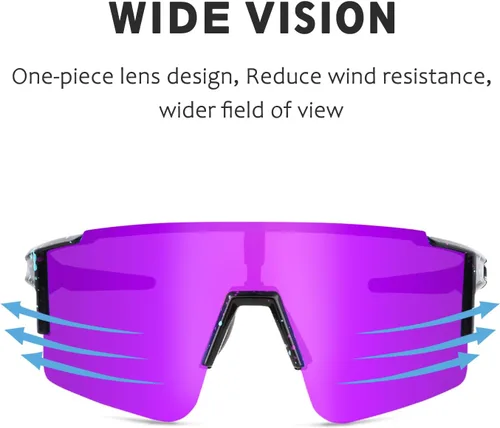 Miniatura 2 de OULAIQI Gafas de sol de ciclismo, polarizadas, para hombres y mujeres, con 1 lente o 3 lentes intercambiables, gafas de béisbol Lente negra