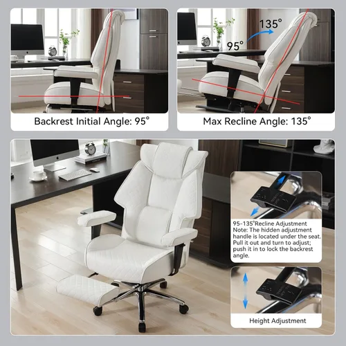 Miniatura 6 de EXCEBET Silla de oficina grande y alta con reposapiés, silla de oficina ejecutiva de piel sintética con respaldo alto, 400 libras, sillas Blanco
