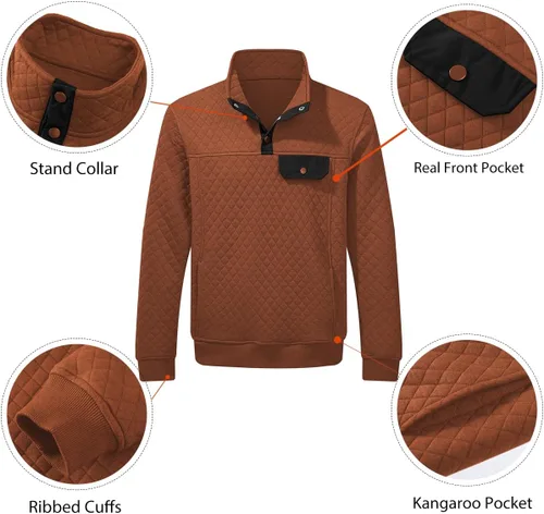 Miniatura 3 de JMIERR Sudadera acolchada para hombre, casual, de manga larga, cuello alto, con botones