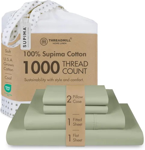 Miniatura 9 de Threadmill Sábanas 100% de algodón Supima americano, tamaño King, 1000 hilos, juego de sábanas de 4 piezas, sábana de satén suave, sábana de cama