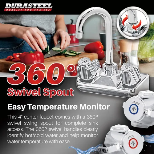 Miniatura 4 de DuraSteel Grifo de fregadero de cocina comercial, sin plomo, 4 pulgadas, montaje en pared central, grifo de fregadero de mano con boquilla de cuello