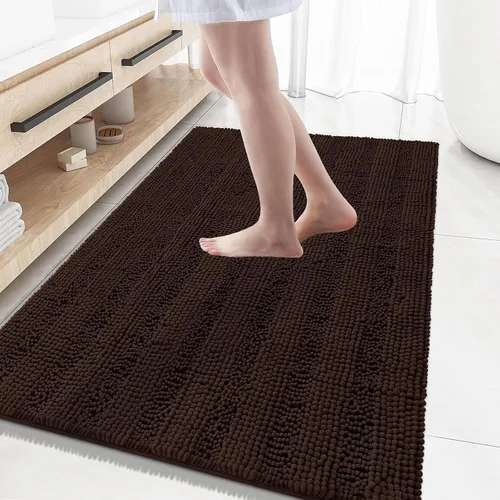Miniatura 246 de Grandaily Alfombras de baño de felpilla a rayas de 24 x 16 pulgadas, extra gruesas y suaves, absorbentes, parte trasera de goma, alfombra de ducha