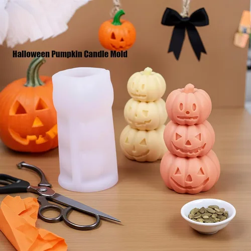 Miniatura 3 de Molde de vela de calabaza, molde de silicona de calabaza de terror 3D, molde de silicona reutilizable para velas de bricolaje, jabón hecho a mano
