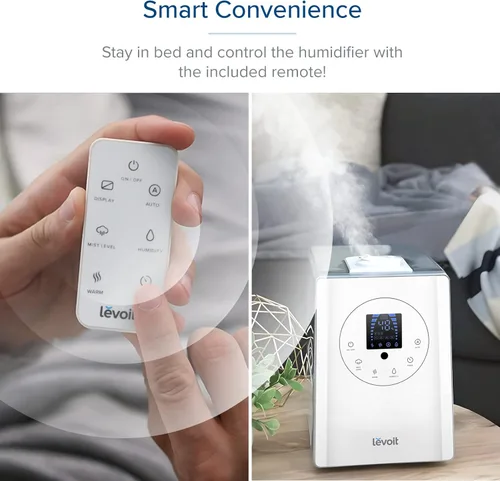 Miniatura 40 de LEVOIT Humidificadores evaporativos para dormitorio de bebé, filtros dobles de aire y agua, sensor separado, sin luz azul para luz nocturna de Blanco