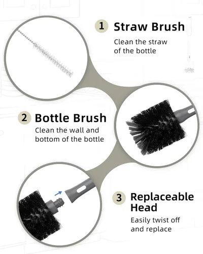 Miniatura 4 de ROSEOK 2 in 1 Long Handle Bottle Brush with Straw Brush for Cleaning Glass, Sports Bottle, Coffee Mug, Black, 1 Pack