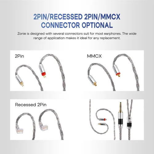 Miniatura 4 de Linsoul Tripowin Zonie cable SPC para auriculares de 16 núcleos, chapado en plata
