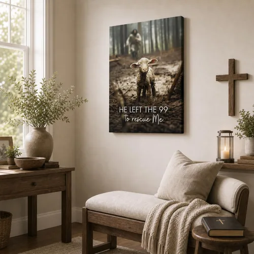 Miniatura 5 de GUN SUPPLIES OUTLET LLC Lienzo decorativo cristiano de Jesús con cordero, texto en inglés «He Left the 99», lienzo religioso, envuelto en galería