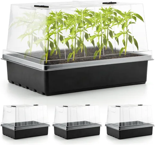 RooTrimmer Paquete de 4 bandejas de inicio de semillas con cúpulas de humedad de 5 pulgadas de alto, kit de germinación de plantas reutilizables